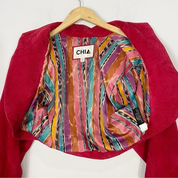 CHIA Vintage Moto Leather Jacket Red - Picture 8 of 15